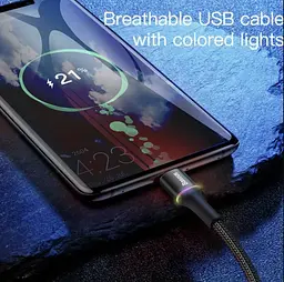 USB Type-C кабель BASEUS з led підсвічуванням 25 см Чорний - мініатюра 2