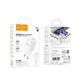 Зарядний комплект Hoco C146A Mini Charger 1USB-C PD/QC 20W 5V/3A Type-C to Lightning 1 м White (35278_3345664) - мініатюра 2