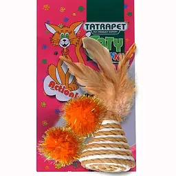 Іграшка для котів Tatrapet Caty funny набір 2 м'ячика + конус з пір'ям 3.5-5 см 