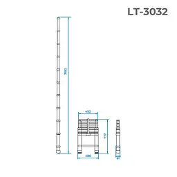 Сходи телескопічні алюмінієві Intertool висота 3180 мм х 10 ступенів LT-3032 - мініатюра 3
