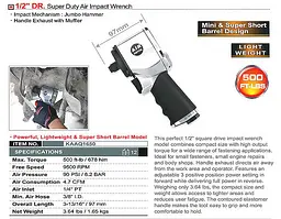Гайковерт для шиномонтажу пневматичний TOPTUL 1/2" 678 Nm 9500 об/хв супер-короткий KAAQ1650 - мініатюра 2