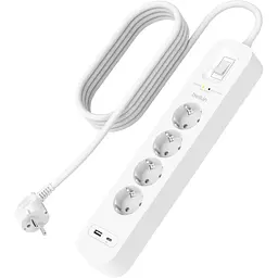 Мережевий фільтр-подовжувач Belkin Surge Protections SRB001VF2M-V2 White, 2 м, 4хТип F, 3x1.5мм кв, 16 А, USB-A/USB-C 18 Вт