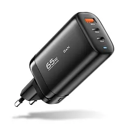 Блок зарядний мережевий адаптер Essager Shining 65W 3 порти 2 Type-c + USB-A чорний