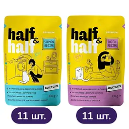 Набір вологого корму для дорослих котів Half & Half шматочки у соусі Мікс 22 шт x 100 г