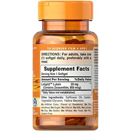 Лютеїн для зору з зеаксантином Puritan's Pride Lutein with Zeaxanthin 20 мг 60 капсул - мініатюра 2