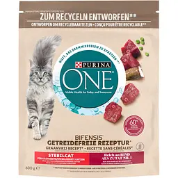 Сухий корм для дорослих котів після стерилізації Purina One Grain Free комплекс Bifensis з яловичиною 600 г