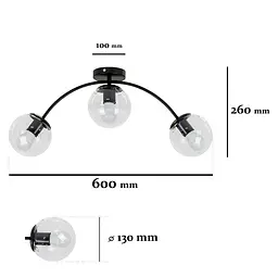 Люстра стельова LED Levistella 7529907-3 BK+CL, 3xE27, чорний метал + прозорі плафони, сучасний стиль - мініатюра 2