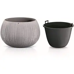 Горщик для квiтiв Prosperplast Beton Bowl круглий з вкладишем, 150 мм, бетон (65926-422) - мініатюра 2