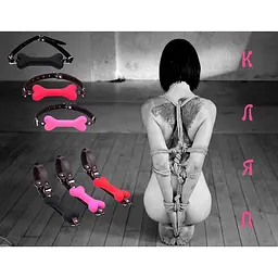Чорний кляп "Кістка" в рот для BDSM і рольових ігор - Садо-мазо - мініатюра 4