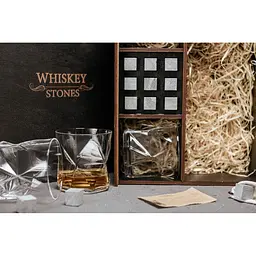 Подарунковий набір Whiskey Stones камені для віскі у дерев'яному пеналі №8 + 4 склянки Bormioli Rocco Cassiopea + щипці + мішечок - мініатюра 5