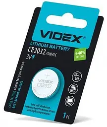 Батарейка CR2032, літієва, Videx, 1 шт, 3V, Blister