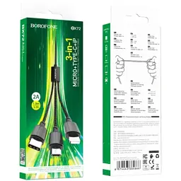 Дата кабель USB 2.0 AM to Lightning + Micro 5P + USB-C 1.0m black BOROFONE (6974443384666) - мініатюра 4