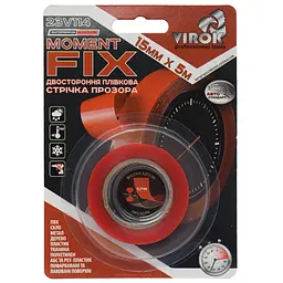 Стрічка двостороння плівкова Virok Moment Fix 15мм х 5м прозора (23V114)