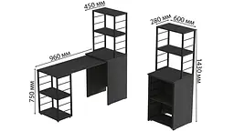 Стіл-тумба трансформер Смарт 3/2 з етажеркою Ferrum-decor 1430x1450x600 Чорний метал ДСП Сосна Кембра 16 мм (FRD-105118) - мініатюра 4