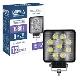 LED фара Brevia Flood Ближнє світло 10-30V 27W (9x3W) 1980Lm Алюмінієвий корпус IP68 (10642QSX1) - мініатюра 7