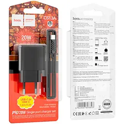 Зарядний пристрій HOCO CS13A Ocean USB-C PD 20 Вт + кабель USB-C — USB-C чорний (6942007603843) - мініатюра 8