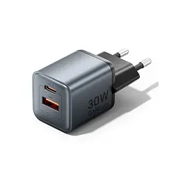 Зарядний пристрій Vention 1xUSB-C PD 30 Вт + 1xUSB QC 3.0 18 Вт GaN сірий (FEWH0-EU)