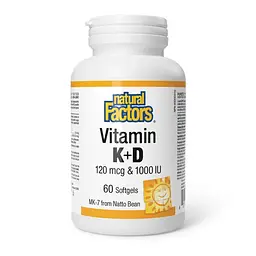 Вітамін D3 та K2 25 мкг Natural Factors - 60 софтгелів