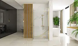 Душова кабіна Rea Hugo 90x90 brushed gold подвійна REA-K6609, Золотий, Універсальна, прозорий, золотий - мініатюра 5