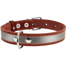 Нашийник Collar зі світловідбиваючою стрічкою, шкіра, 38-50х2,5 см, коричневий - мініатюра 2