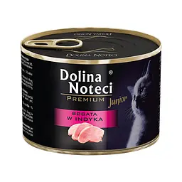 Вологий корм для кошенят Dolina Noteci Premium м'ясні шматочки в соусі з індичкою банка 185 г
