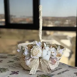 Великодній кошик 31×31×39 см hand-made MIS LT бежевий з кремовим декором круглий великий