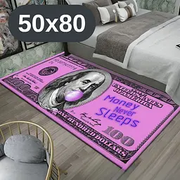 Стильний та зносостійкий килим для дому "100 доларів рожевий Money Never Sleeps" 50х80 KT8000410