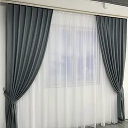 Мікровелюрові штори сірого кольору 2шт. 150х270 з білим шифоновим тюлем 400х270, на тасьмі ALBO pbe0052621 - мініатюра 3