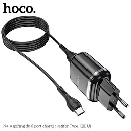 Блок мережевий Hoco N4 Aspiring dual port charger set Type-C 2USB чорний - мініатюра 5