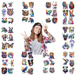 Набір тимчасових тату "Тварини - акварель" Fresh Tattoo animals-watercolor-mini-set-1-10, 10 штук, розмір 12 х 7 см - мініатюра 2