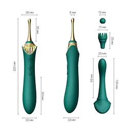 Вагінально-кліторальний вібратор Zalo - Bess Turquoise Green, багатофункціональний із насадками - мініатюра 2