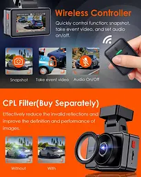 VANTRUE E2 Dash Cam Передня та задня камера з голосовим керуванням, подвійна 2.7K відеореєстратор, Wi-Fi, GPS - мініатюра 7