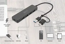 Розгалужувач USB-хаб USB-A/C 3.0 DIGITUS USB - 4 USB 0.2m - мініатюра 3