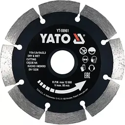 Диск відрізний алмазний по каменю і бетону YATO Ø=115x1.8x10x22.2 мм (YT-59961)