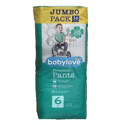 Підгузки-трусики Babylove Premium Розмір 6 xxl JUMBOPACK, 18-30 кг, 36 шт