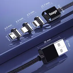 Магнітний кабель чорний ESSAGER (micro USB Type-C, Lightning) 1метр - мініатюра 3