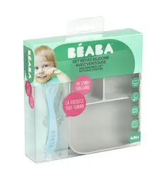 Тарілка Beaba порційна з ложкою, силікон, сірий (913508) - мініатюра 3