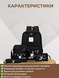 Набір сумок 4в1 рюкзак, сумка, косметичка, пенал чорний - мініатюра 5