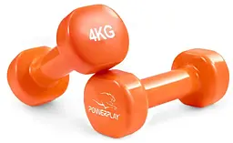 Гантелі вінілові PowerPlay 4125 Achilles 2*4 кг Помаранчеві 2 шт + Гумка для фітнесу 7,5 кг (PP_4125_4kg_2in) - мініатюра 2
