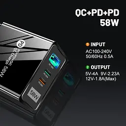 Зарядний пристрій Mirrow USB 2-Type-C Super Charge/Quick Charge 3.0 PD 58W Black (FR050840) - мініатюра 7