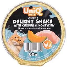 Кремовий вологий корм для кішок UNIQ PETS CAT WET FOOD DELIGHT SHAKE з куркою та медовою динею, 60 г