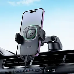 Тримач Hoco Crown Push-type wireless charging Car holder center console HW32 4.5-7" 15W - мініатюра 3