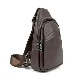 Сумка-слінг чоловіча шкіряна TDING BAG 8010C шоколад