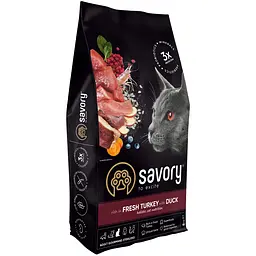 Корм сухий Savory Adult Cat для стерилізованих котів з індичкою та качкою 8 кг