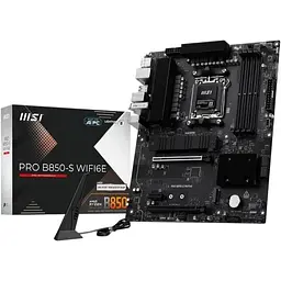 Материнська плата MSI AM5 PRO B850-S WIFI6E, B850, 4xDDR5, Int.Video (CPU), 4xSATA3, 2xM.2, 2xPCI-E 4.0 x16, 1xPCI-E 3.0 x1, ALC897, Realtek 8125 2.5G, WiFi 6E, Bluetooth 5.3, 11xUSB 3.2 / 4xUSB 2.0, HDMI/DP, ATX