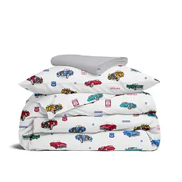 Дитяча постільна білизна в ліжечко RETRO CARS CS2, синій (CarsRetroRoute66_Grey110x160_140)