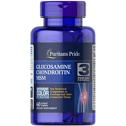 Препарат для суглобів і зв'язок Puritan's Pride Chondroitin Glucosamine MSM 3 Per Day Formula, 60 каплет