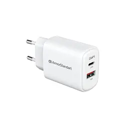 Зарядний пристрій ArmorStandart AR-T252WEU 25W GaN USB-C+ USB-A White (ARM89532)