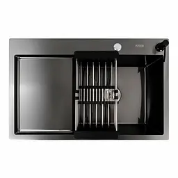 Кухонна мийка PVD чорна 78x50 R Platinum Handmade (круглий сифон 3.0/0.8), Чорний - мініатюра 3