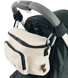 Сумка на коляску Baby Go з водовідштовхувальним покриттям та карабінами бежева 30×18×13 см